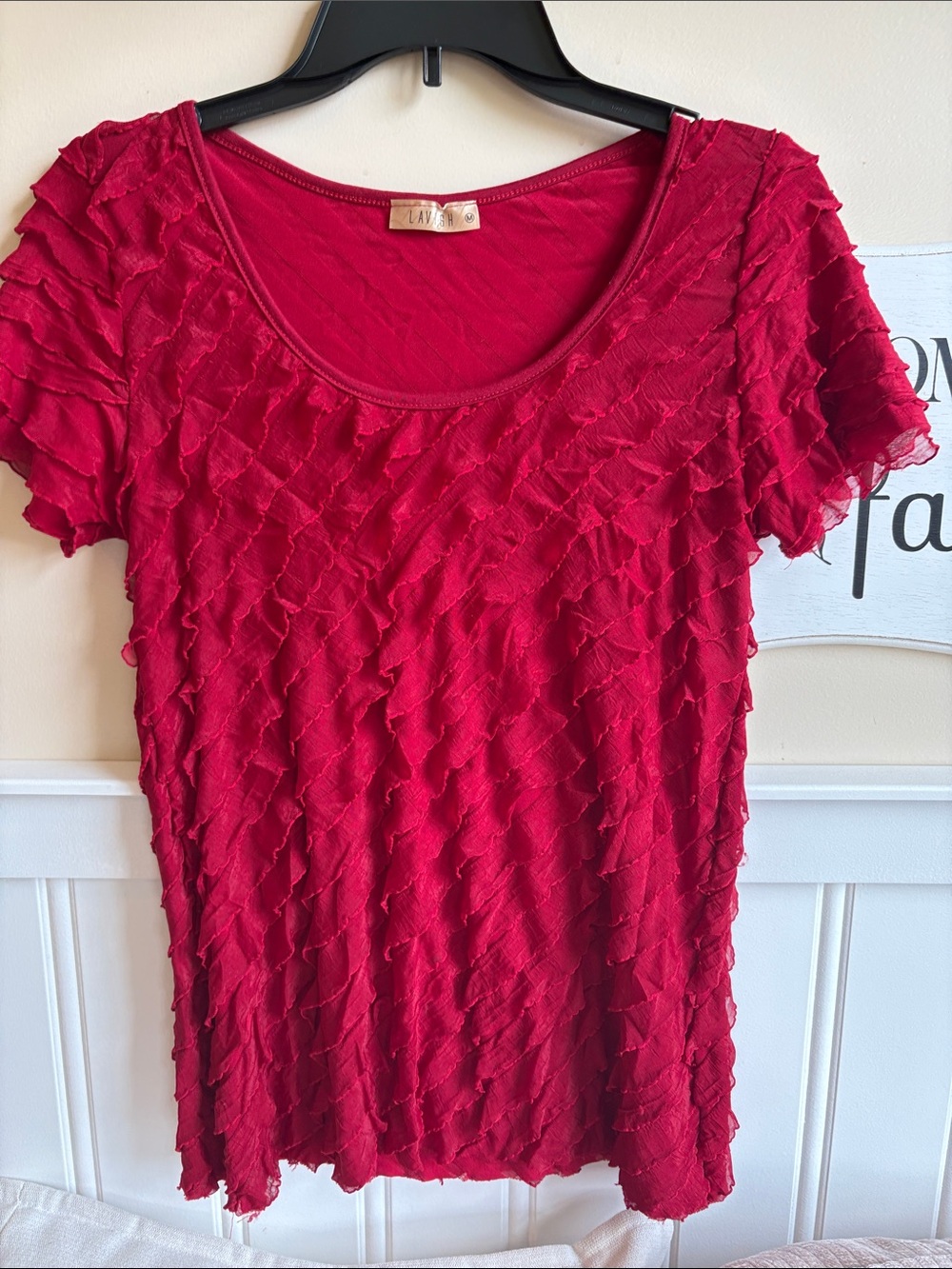 Lavish Red Ruffled Short Sleeve Top